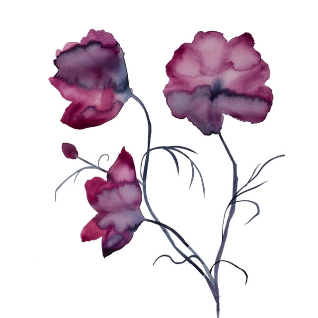 "Cosmo No. 10" Contemporary Original Botanical Flowers Watercolor Painting by Elizabeth Becker For Sale