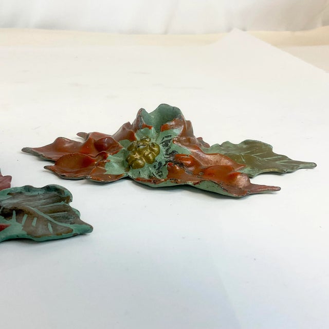 1922 Antique Boho Chic Americana Cast Iron Poinsettia Candle Holders - A Pair, Christmas For Sale - Image 6 of 11