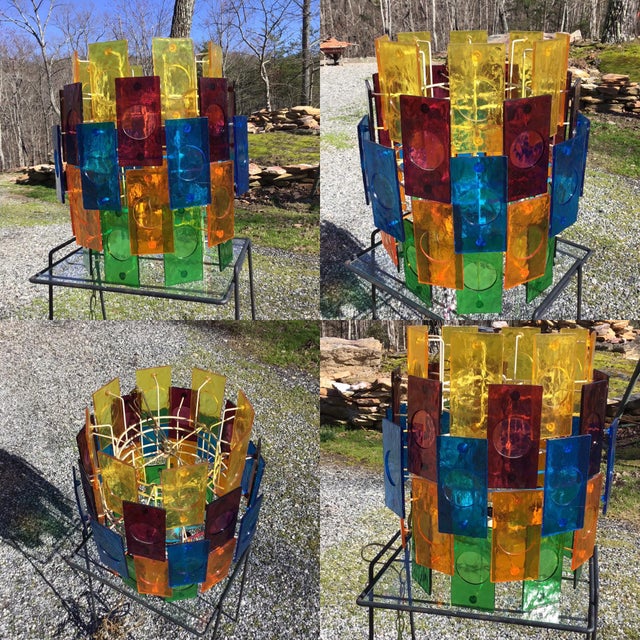 Mid Century 5 Tier Lucite Panel Light Swag Multicolor Hanging Lamp Chandelier 1960’s For Sale - Image 4 of 13