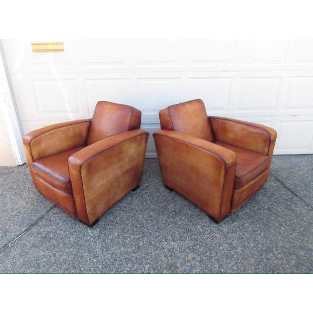 Pair of Art Deco Style French Leather Club Chairs For Sale - Image 10 of 15