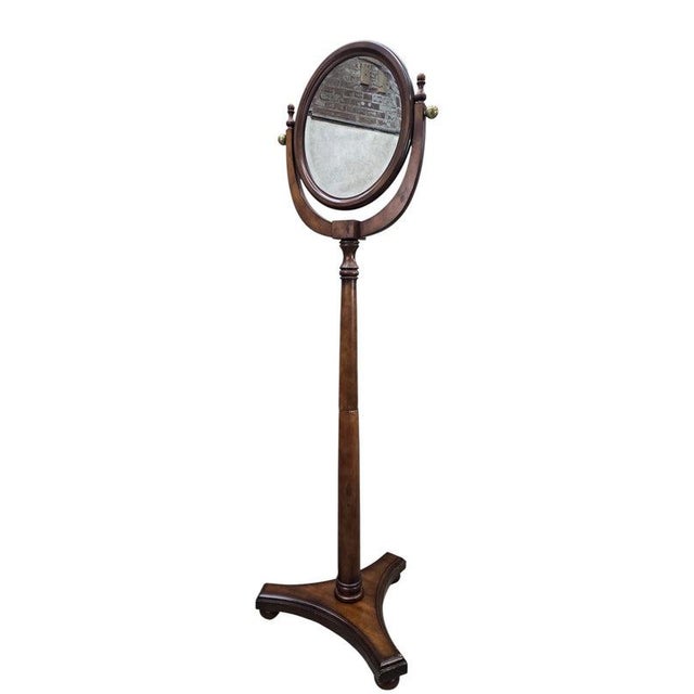 Wood Antique Style Adjustable Pedestal Cheval Shaving Mirror For Sale - Image 7 of 7
