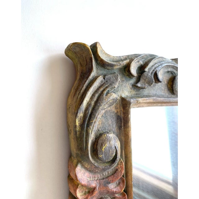 1970s Vintage Molded Resin Accent Mirror With Faux Carved Wood Flower Embellishments For Sale - Image 5 of 10