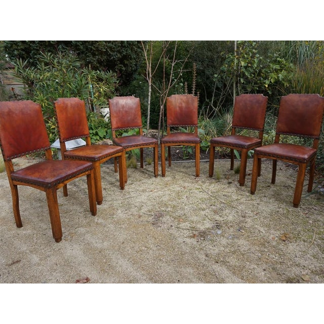 Antique Dutch Art Deco Leather Dining Chairs, 1920s, Set of 6 For Sale - Image 4 of 18