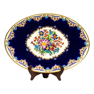 Large Renaissance Oblong Enamel Floral Platter by Maurice-Paul Chevallier for Longwy Manufactory, France, 1960s For Sale