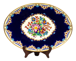 Large Renaissance Oblong Enamel Floral Platter by Maurice-Paul Chevallier for Longwy Manufactory, France, 1960s