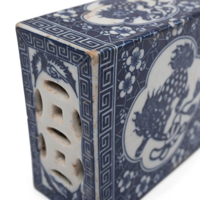Mid 20th Century Chinese Blue & White Fu Lion Headrest For Sale - Image 5 of 6