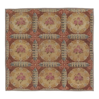 Antique 19th Century Aubusson Square Rug With Bold Floral Medallion - Rug & Kilim For Sale