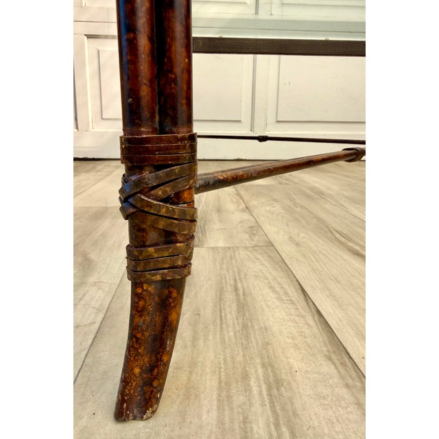 Faux Bamboo Metal Leather Coffee Table For Sale In Los Angeles - Image 6 of 16