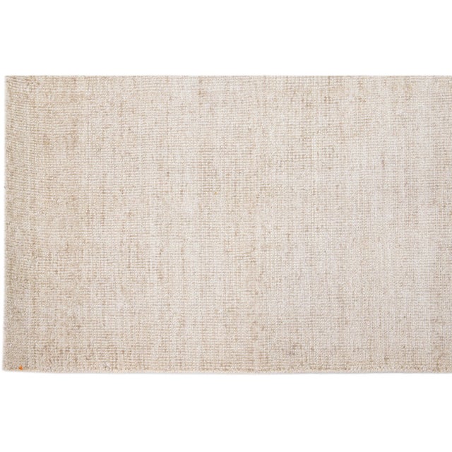 2010s Handmade Modern Beige Groove Collection Wool Rug 4 X 6 For Sale - Image 4 of 5