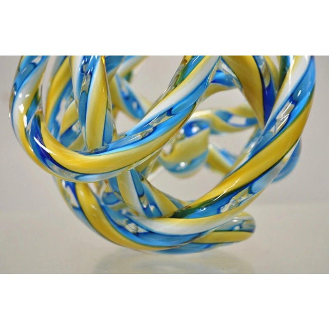 Late 20th Century Murano Art Glass Swirl 8" Infinity Knot of Love Blue & Yellow Decorative Object For Sale - Image 9 of 10