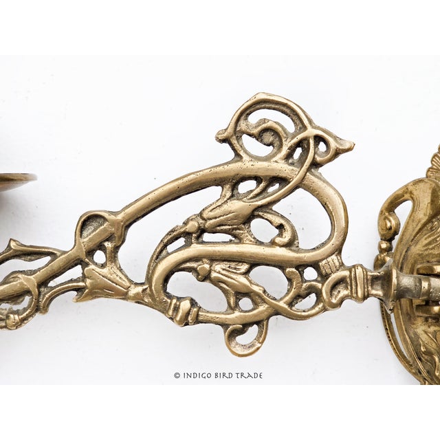 French Provincial Early 20th Century Art Nouveau French Brass Ornate Piano Wall Candle Sconces - Set of 2 For Sale - Image 3 of 7