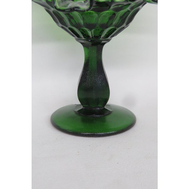 Glass Fenton Green Thumbprint Style Ruffled Pedestal Large Compote Candy Dish 4570b For Sale - Image 7 of 15