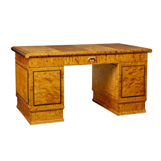 Art Deco Scandinavian Pedestal Desk in Birch, 1930 For Sale - Image 13 of 13