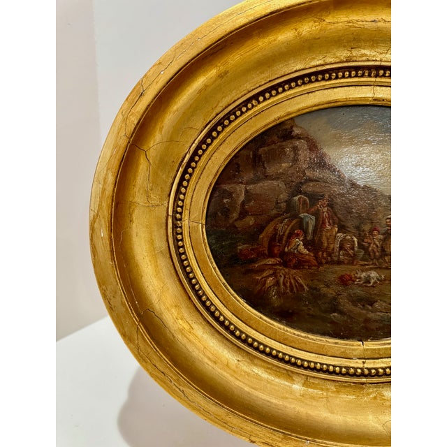 Antique Oval Oil Painting Coastal Genre Scene Gilt Wood Frame 19th Century For Sale In Atlanta - Image 6 of 8
