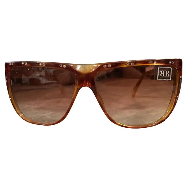 Vintage 1990s Raffaella Curiel Brown Acetate & Jewel Sunglasses These authentic vintage sunglasses by renowned designer...