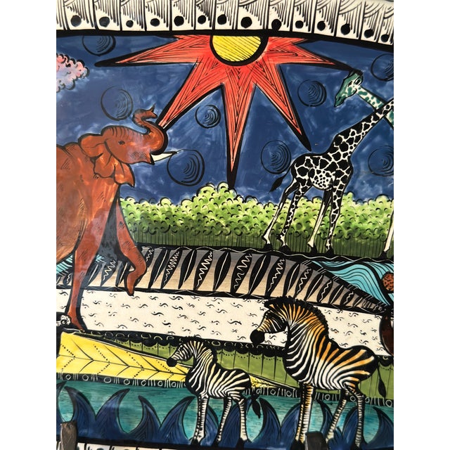 2000 - 2009 2005 Signed Penzo African Wildlife Ceramic Platter For Sale - Image 5 of 11