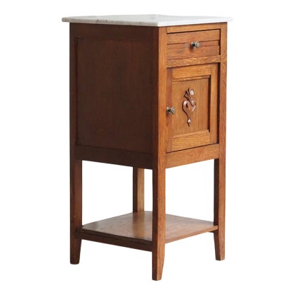 Antique Slim Bedside Table with Marble Top, France, 1900 For Sale