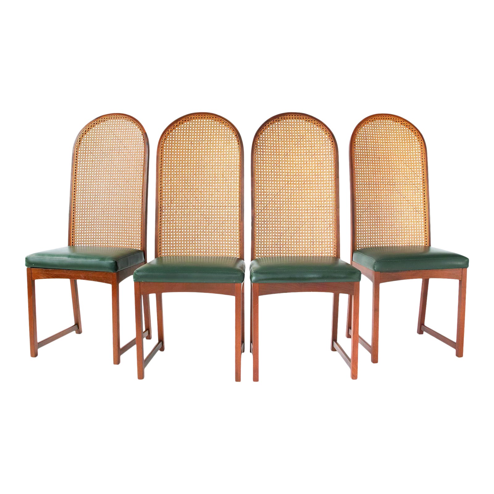 milo baughman oval back cane dining chairs set of 4