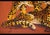 Large hand-painted decorator painting from around 1970, signed Wyman at lower left. Two chained cheetahs in studded...