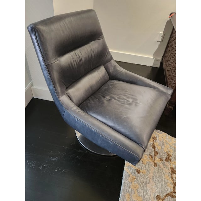 Post Modern Swivel Dark Grey Lounge Chair For Sale - Image 4 of 9
