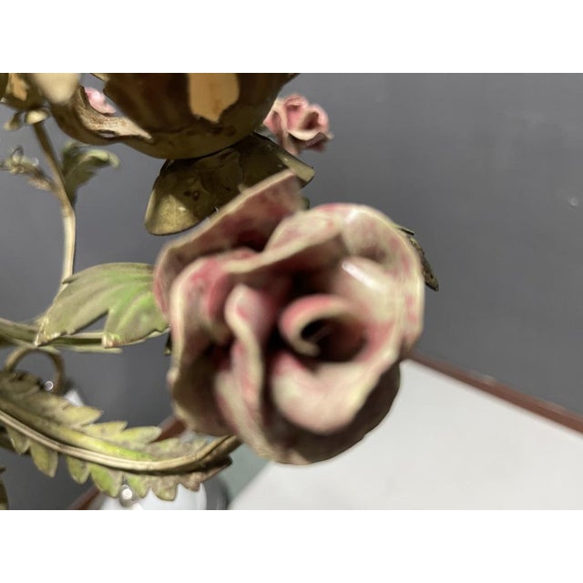 Florentine Tole Ceramic Flower Chandelier, 1960s For Sale - Image 6 of 14
