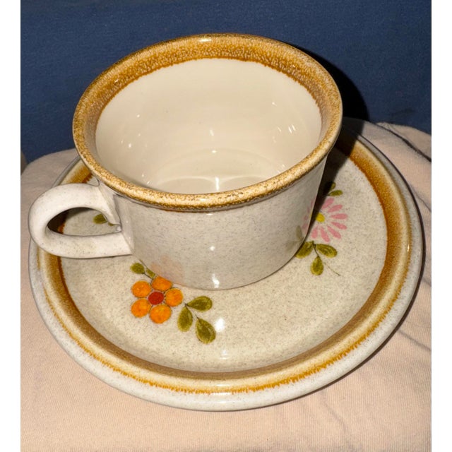 Vintage 1970s Mikasa Stone Manor 24-Piece Coffee Cup & Saucer Set with Floribunda Saucers, Creamer Pitcher, Sugar Bowl...