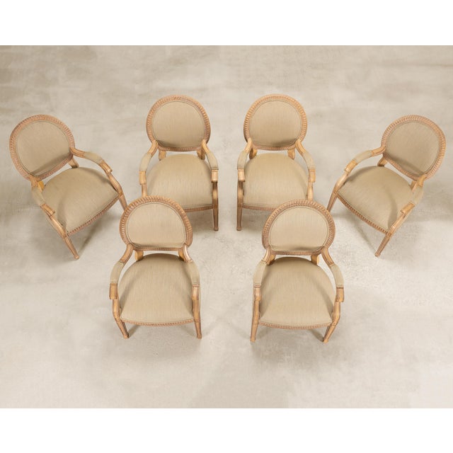 Kreiss Set of Six Kreiss Louis XVI Style Cerused Oak Dining Armchairs For Sale - Image 4 of 18