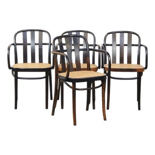 Vintage Wooden Bistro Chairs with Wicker Seats, Set of 4 For Sale