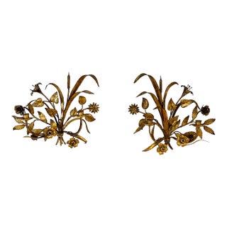 Mid 20th Century Gilded Italian Tole Candle Sconces, a Pair For Sale