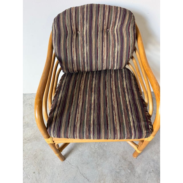Wood Vintage Brown Jordan Rattan and Leather Accent / Dining Chair For Sale - Image 7 of 12