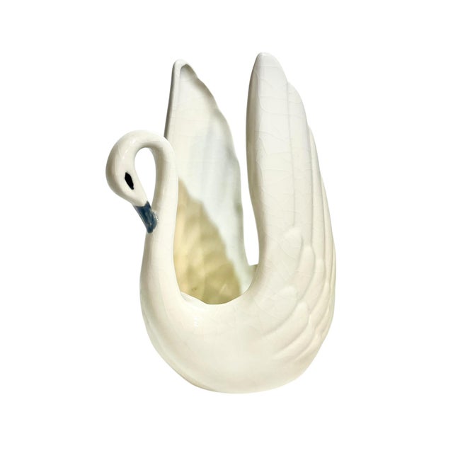 Mid 20th Century Vintage Coastal Ceramic Swan Petite Vase or Catchall For Sale - Image 5 of 12