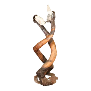 Mid-Century Modern Brutalist Metal Patch Work and Walnut Sculpture by Asai
