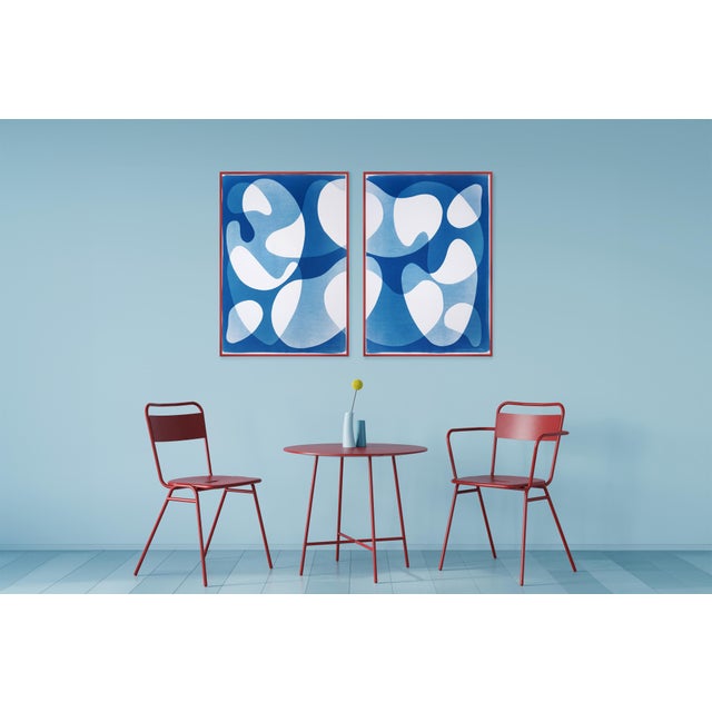 2020s 2025, Blue Modular Forms, Abstract Modern Diptych in Blue Tones, Handmade Cyanotype on Watercolor Paper by Kind of Cyan For Sale - Image 5 of 10