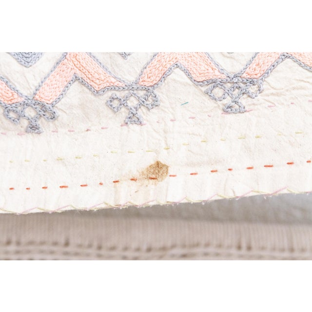Cream Harmonious Lavender Hand-Stitched Cotton Tribal Kantha Throw For Sale - Image 8 of 10