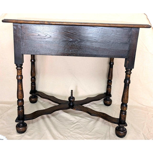 Late 19th Century Antique Solid Oak William & Mary Side Table With Cross Stretcher For Sale - Image 5 of 15