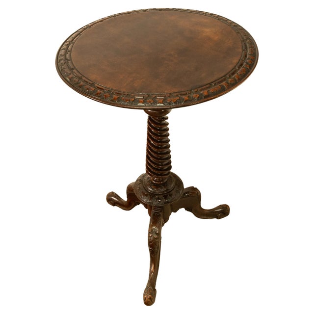 Antique Irish Carved Burl Walnut Spiral Twist Pedestal Tripod Wine Table 1860 For Sale - Image 9 of 18