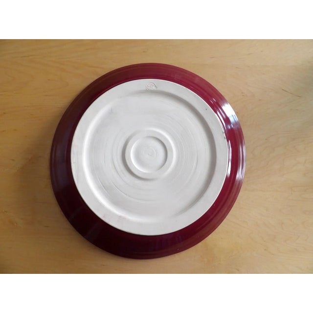 1990s Large Decorative Minimalist Centerpiece Bowl Burgundy With Blue Accents Signed Hp For Sale - Image 11 of 11