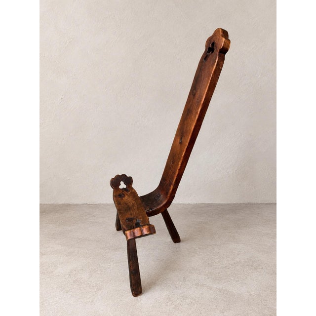 Mid 20th Century Vintage European Primitive Three-Legged Hardwood Birthing Chair With Trefoil Cutouts For Sale - Image 5 of 8