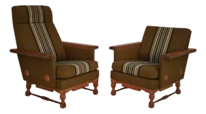 Set of Danish Design Oak Wood Wool Armchairs, 1970s