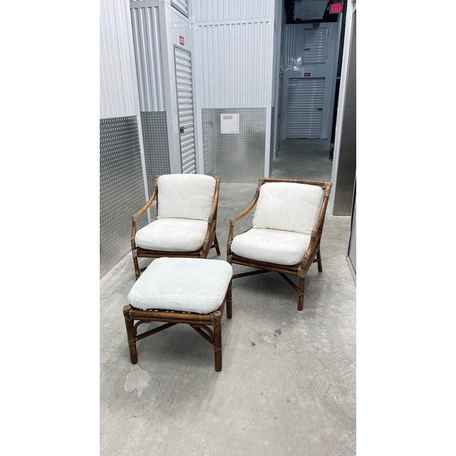 Mid 20th Century McGuire Organic Modern Rattan Lounge Chairs (Pair) With Ottoman For Sale In New York - Image 6 of 12