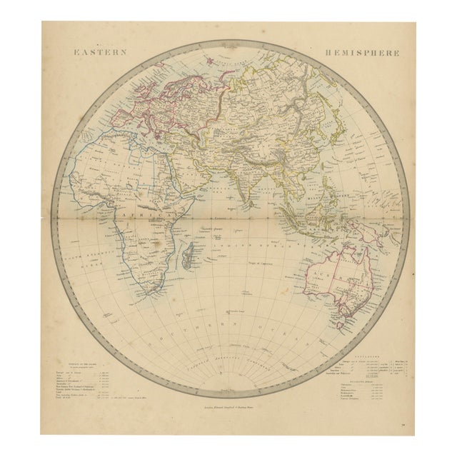 Antique Map of the Eastern Hemisphere with Population and Religions Tables, 1858 For Sale