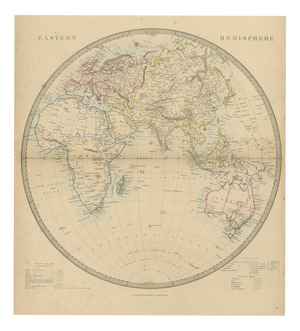 Antique Map of the Eastern Hemisphere with Population and Religions Tables, 1858