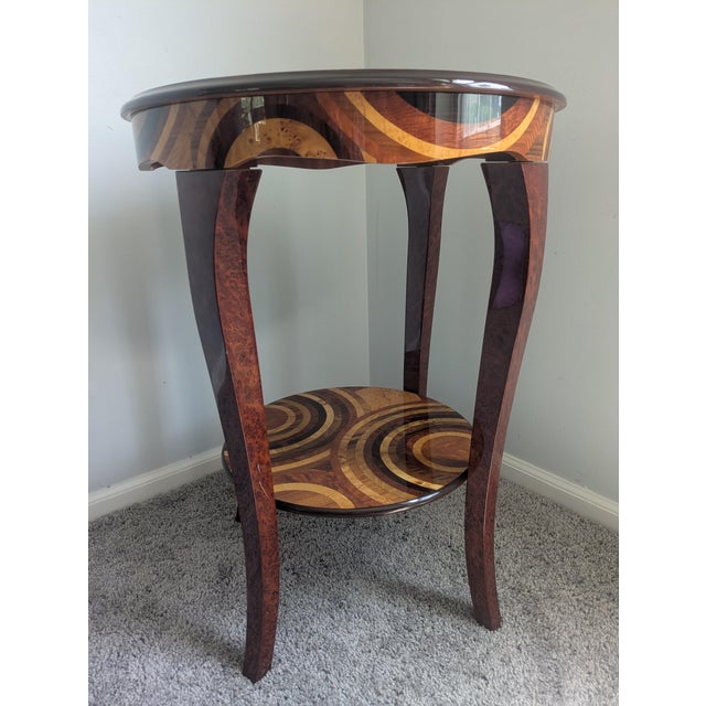 Signed Giuseppe Mastellone Italian Multi-Wood Marquetry Inlaid Two-Tier Side Table For Sale - Image 4 of 13