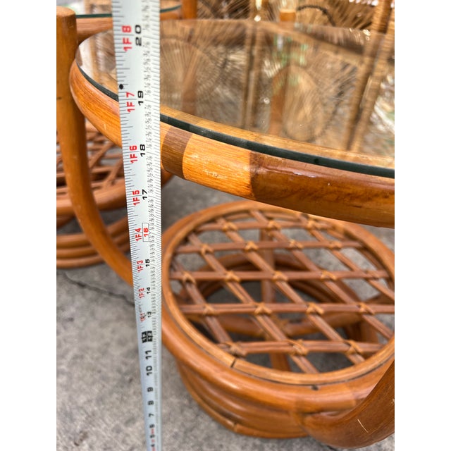 Boho Chic Pair of Albini Style Glass Top Bamboo Side Tables For Sale - Image 3 of 7