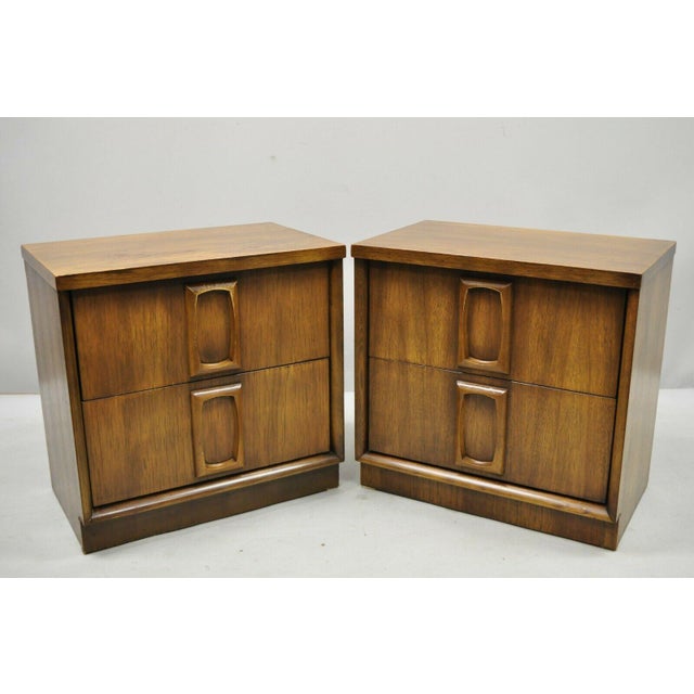 Vintage Mid Century Modern 2 Drawer Walnut Sculpted Pull