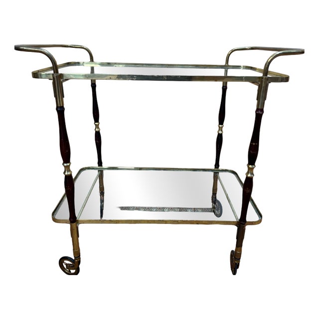 Vintage Serving Cart in Brass and Glass, 1950s For Sale