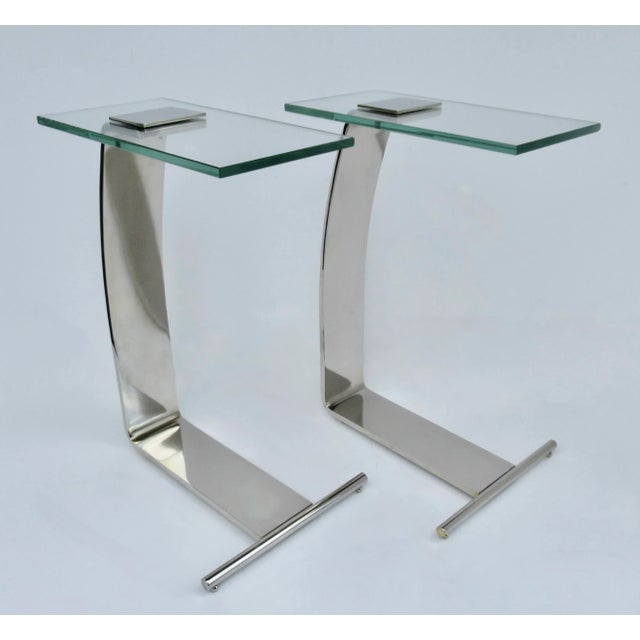 DIA - Design Institute America C.1970's - C.1980's Design Institute of America "D. I. A."- Polished Nickel Over Steel & Glass Cigarette, Accent Tables -Pair For Sale - Image 4 of 12