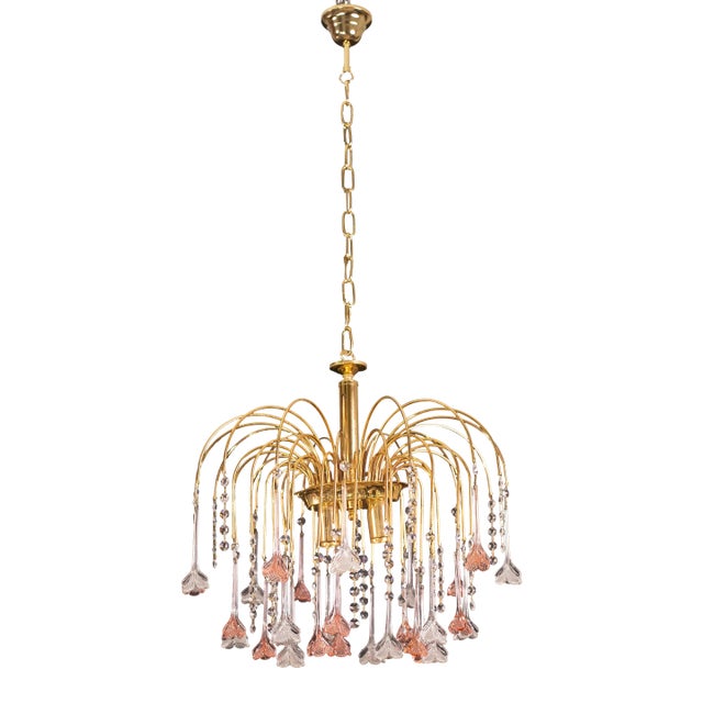 Brigitte Bardot, Pink and Transparent Murano Glass Flowers Chandelier, 1970s For Sale