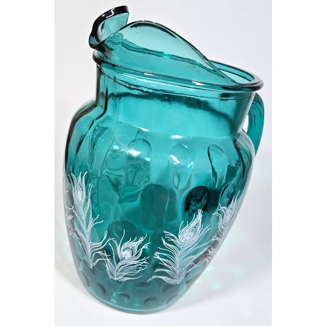 Turquoise Peacock Feathered Pitcher For Sale - Image 11 of 11