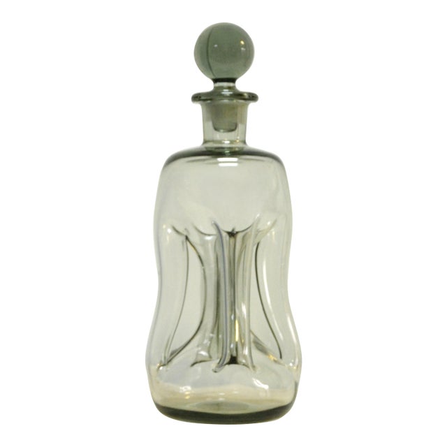 1960s Jacob E. Bang Smoked Art Glass Kluk Kluk Decanter for Holmegaard For Sale